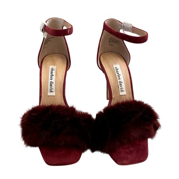 NEW Charles David Suede Faux Fur Empoli High Heel Women's 6.5M Maroon - Picture 3 of 16